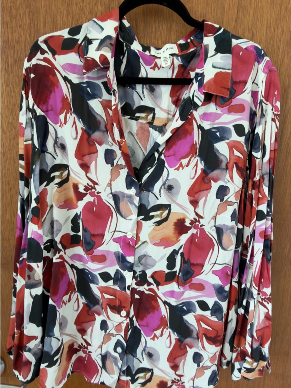 Anthropologie Cloth and Stone Multi Colored Abstract Watercolor Button-Down Top